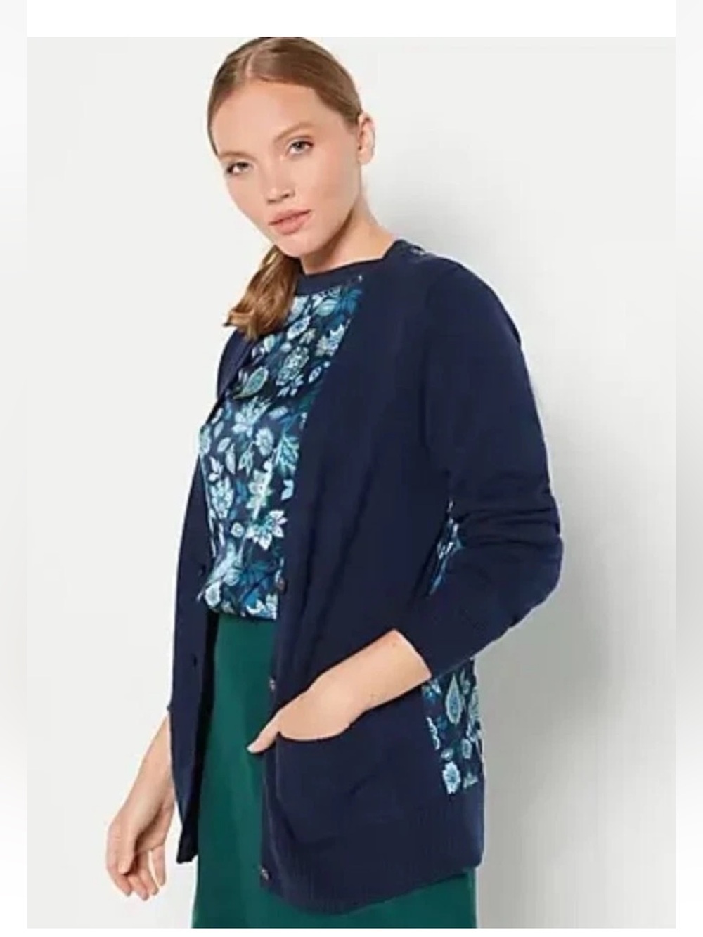 Jason Wu Mixed Media Cardigan Sweater Marine Blue Sz XS